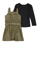 Little Girls Faux Leather Overall Dress with Tee, Green, Size 5-6