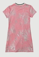 Girls Bow Detail Foil Screen Dress, Pink,