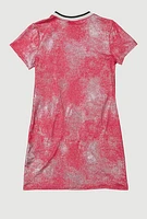 Girls Bow Detail Foil Screen Print Dress, Pink, Size 14-16