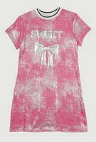 Girls Foil Screen Sweet Bow Graphic T Shirt Dress, Pink,