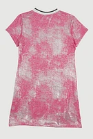 Girls Foil Screen Sweet Bow Graphic T Shirt Dress, Pink,