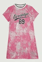 Girls Foil Screen Print Brooklyn 89 T Shirt Dress, Pink, Size 7-8