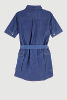 Girls Chambray B Initial Chenille Patch Shirt Dress, Blue,