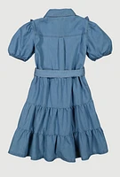 Girls Ruffle Detail Tiered Dress, Blue,