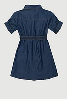 Girls Fringe Chambray Shirt Dress, Blue, Size 10-12