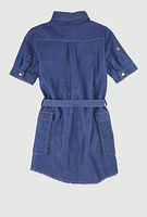 Girls B Initial Chenille Patch Chambray Shirt Dress, Blue, Size 10-12