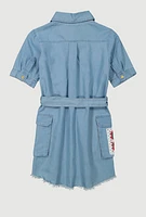 Girls Crochet Patch Chambray Shirt Dress, Blue, Size 10-12
