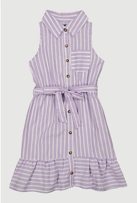 Girls Striped Sleeveless Flounce Hem Shirt Dress, Purple, Size 10-12