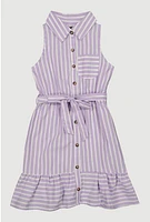 Girls Striped Sleeveless Flounce Hem Shirt Dress, Purple, Size 10-12