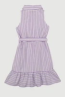 Girls Striped Sleeveless Flounce Hem Shirt Dress, Purple, Size 10-12
