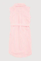 Girls Striped Sleeveless Shirt Dress, Pink, Size 14-16