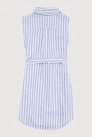 Girls Striped Sleeveless Shirt Dress, Blue, Size 14-16