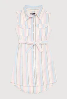 Girls Striped Sleeveless Shirt Dress, Multi, Size 10-12