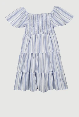 Girls Striped Smocked Tiered Dress,