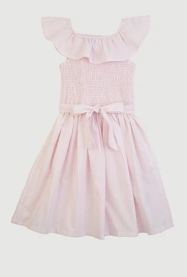 Girls Striped Smocked Skater Dress, Pink, Size 7-8