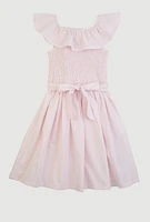 Girls Striped Smocked Skater Dress, Pink,