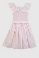 Girls Striped Smocked Skater Dress, Pink, Size 7-8