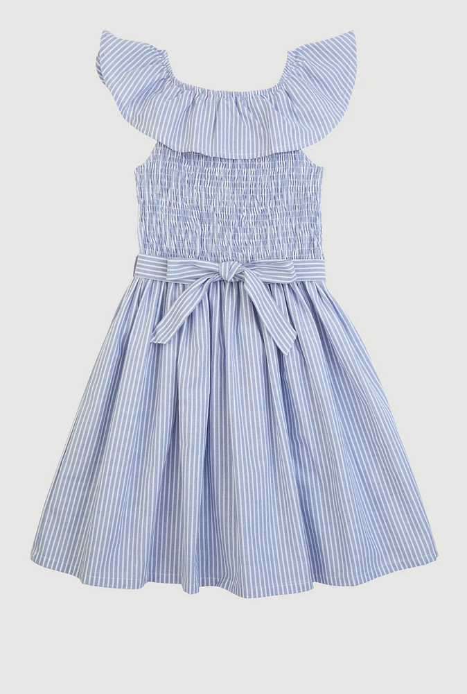 Girls Striped Smocked Skater Dress,