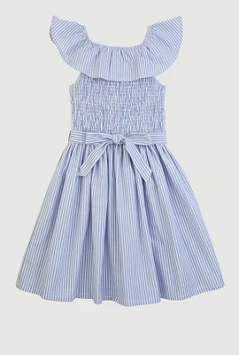 Girls Striped Smocked Skater Dress,