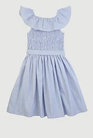 Girls Striped Smocked Skater Dress,