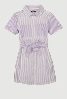 Girls Color Block Striped Shirt Dress, Purple, Size 10-12