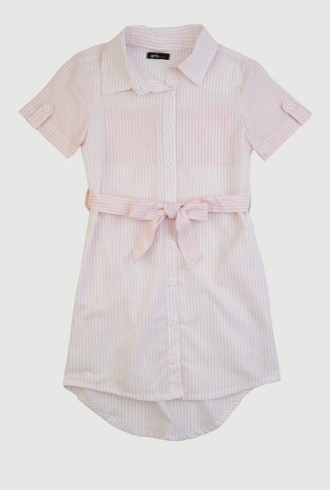 Girls Color Block Striped Shirt Dress,