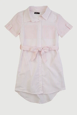 Girls Color Block Striped Shirt Dress,