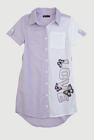Girls Striped Love Butterfly Graphic Shirt Dress, Purple, Size 10-12