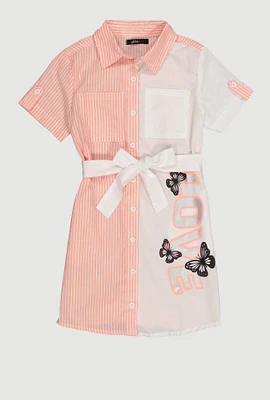 Girls Striped Love Butterfly Graphic Shirt Dress, Multi, Size 10-12