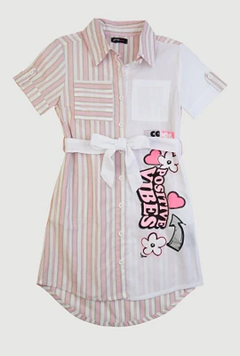 Girls Striped Positive Vibes Graphic Shirt Dress, Multi,