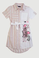 Girls Striped Positive Vibes Graphic Shirt Dress, Multi,