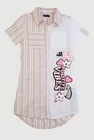 Girls Striped Positive Vibes Graphic Shirt Dress, Multi,