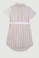 Girls Striped Positive Vibes Graphic Shirt Dress, Multi,
