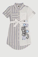 Girls Striped Positive Vibes Graphic Shirt Dress,