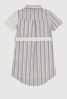 Girls Striped Positive Vibes Graphic Shirt Dress, Blue, Size 14-16