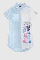 Girls Striped Sassy Vibes Graphic Shirt Dress, Blue, Size 14-16