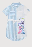 Girls Striped Sassy Vibes Graphic Shirt Dress, Blue, Size 14-16