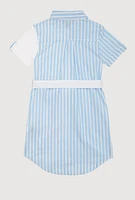 Girls Striped Sassy Vibes Graphic Shirt Dress, Blue, Size 14-16