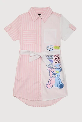 Girls Striped Sassy Vibes Graphic Shirt Dress, Pink, Size 10-12