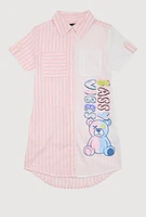 Girls Striped Sassy Vibes Graphic Shirt Dress, Pink, Size 10-12