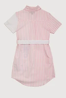 Girls Striped Sassy Vibes Graphic Shirt Dress, Pink, Size 10-12