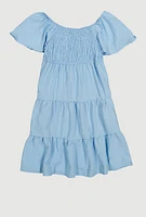 Girls Smocked Tiered Dress, Blue,