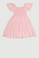 Girls Smocked Tiered Dress, Pink, Size 7-8