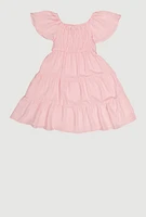 Girls Smocked Tiered Dress, Pink, Size 7-8
