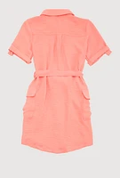 Girls Airy Utility Shirt Dress, Orange, Size 10-12