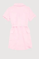 Girls Airy Utility Shirt Dress, Pink, Size 7-8