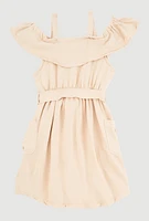 Girls Cold Shoulder Ruffle Overlay Dress, 10-12