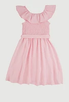Girls Airy Ruffle Overlay Tie Waist Skater Dress,