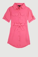 Girls Airy Tabbed Sleeve Shirt Dress, Pink, Size 7-8