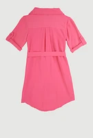 Girls Airy Tabbed Sleeve Shirt Dress, Pink, Size 7-8